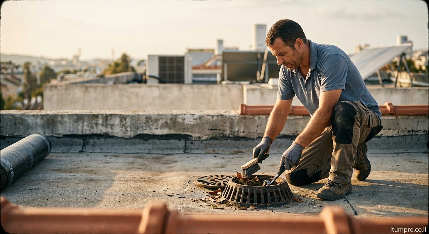 קולטני ניקוז בגג: איך תחזוקה נכונה מונעת הצפות, סתימות ופגיעה באיטום